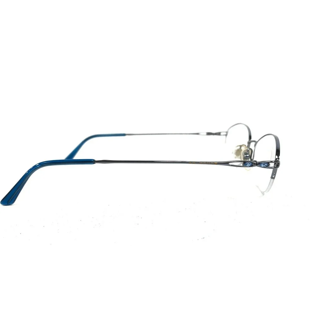 Moschino M 3196-V-B Eyeglasses Frames Blue Gray Round Oval Half Rim Rhinestones